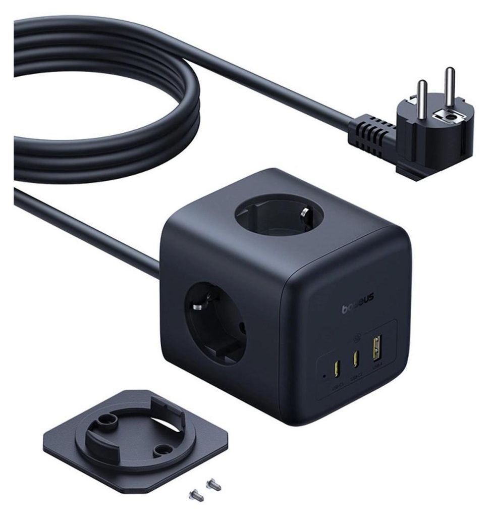 Baseus EnerFill FA11 Netzladegerät, 6-in-1, 67W, Schwarz, 3 Steckdosen, tragbar