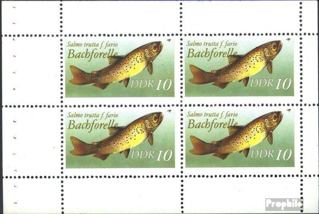 Briefmarken DDR 1989 Mi Hbl19v postfrisch Süßwasserfische
