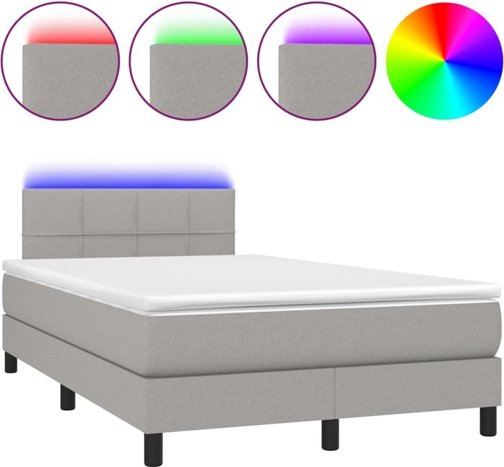 Boxspringbett mit Matratze & LED Hellgrau 120x200 cm Stoff