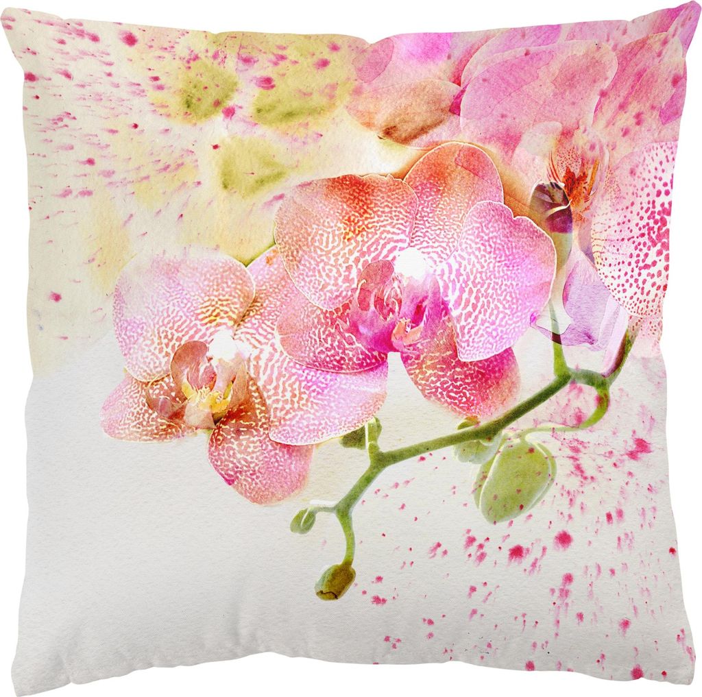 Dekokissen Blumen drinnen / Indoor Zierkissen Canvas waschbar Orchidee pink Aquarell Sofakissen ohne Füllung