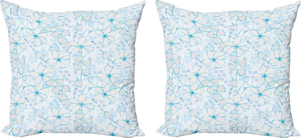 ABAKUHAUS Blau Kissenbezug Set (2Stück), Abstrakte Blumen mit herzförmigen Blättern Romantische frische Schönheit in der Natur, 50 x 50 cm, Bla...