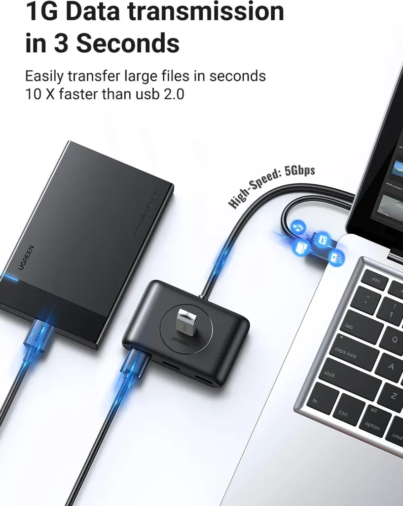 Ugreen 20290 Hub USB 3.2 Gen 1 4 Porte - Estensione Cavo 0,5m Nero - 2
