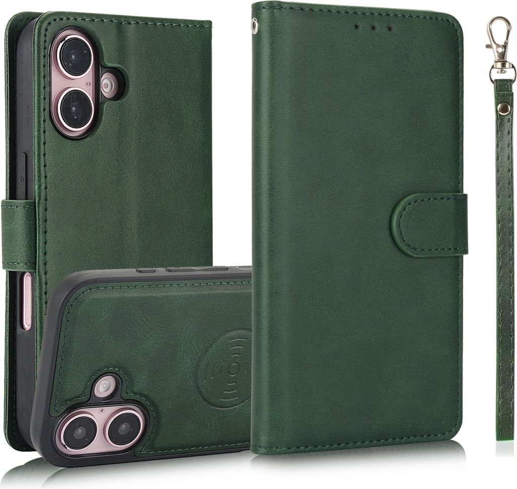 Mobigear Wallet iPhone 16 Plus Hülle Abnehmbare 2in1 Klapphülle Geldbörse - Grün