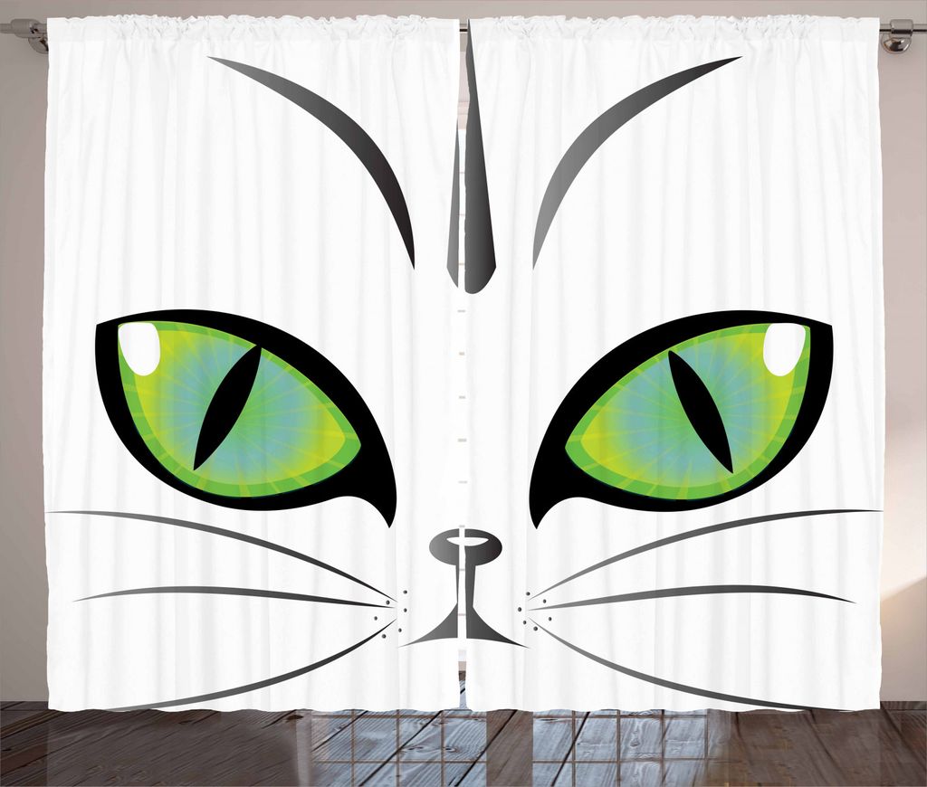 ABAKUHAUS Auge Rustikaler Gardine, Sibirische Katze wachsames Gesicht, Schlafzimmer Kräuselband Vorhang mit Schlaufen und Haken, 280 x 245 cm, Gel...