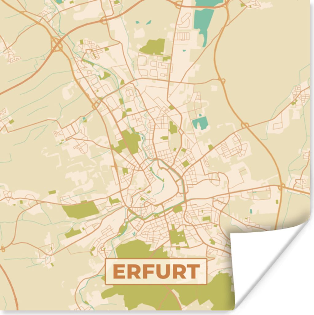 MuchoWow Poster Karte - Erfurt - Jahrgang - Karte 100x100 cm - Babyzimmer