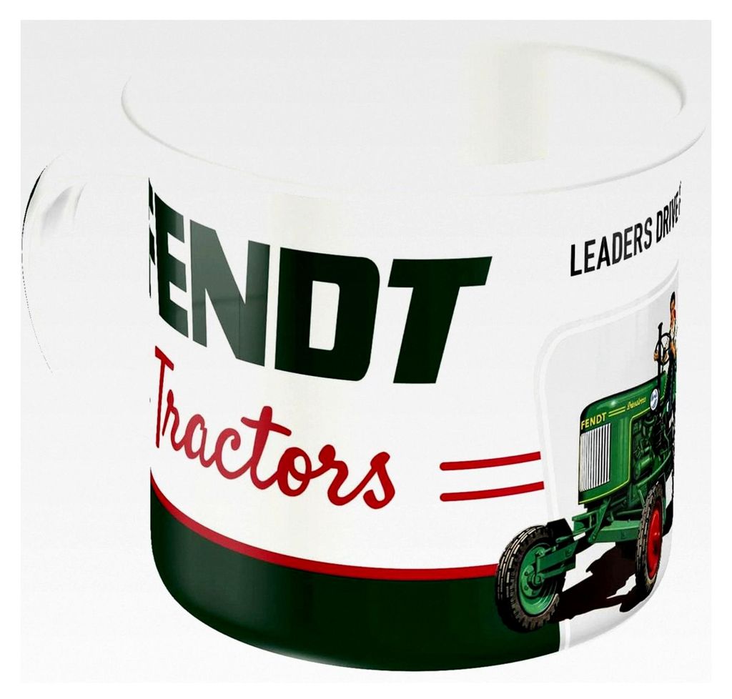 Retro Emaille-Tasse, 360 ml, Fendt – Traktoren – Geschenkidee für Traktor-Fans, Original Lizenzprodukt, Camping-Becher, Vintage Design