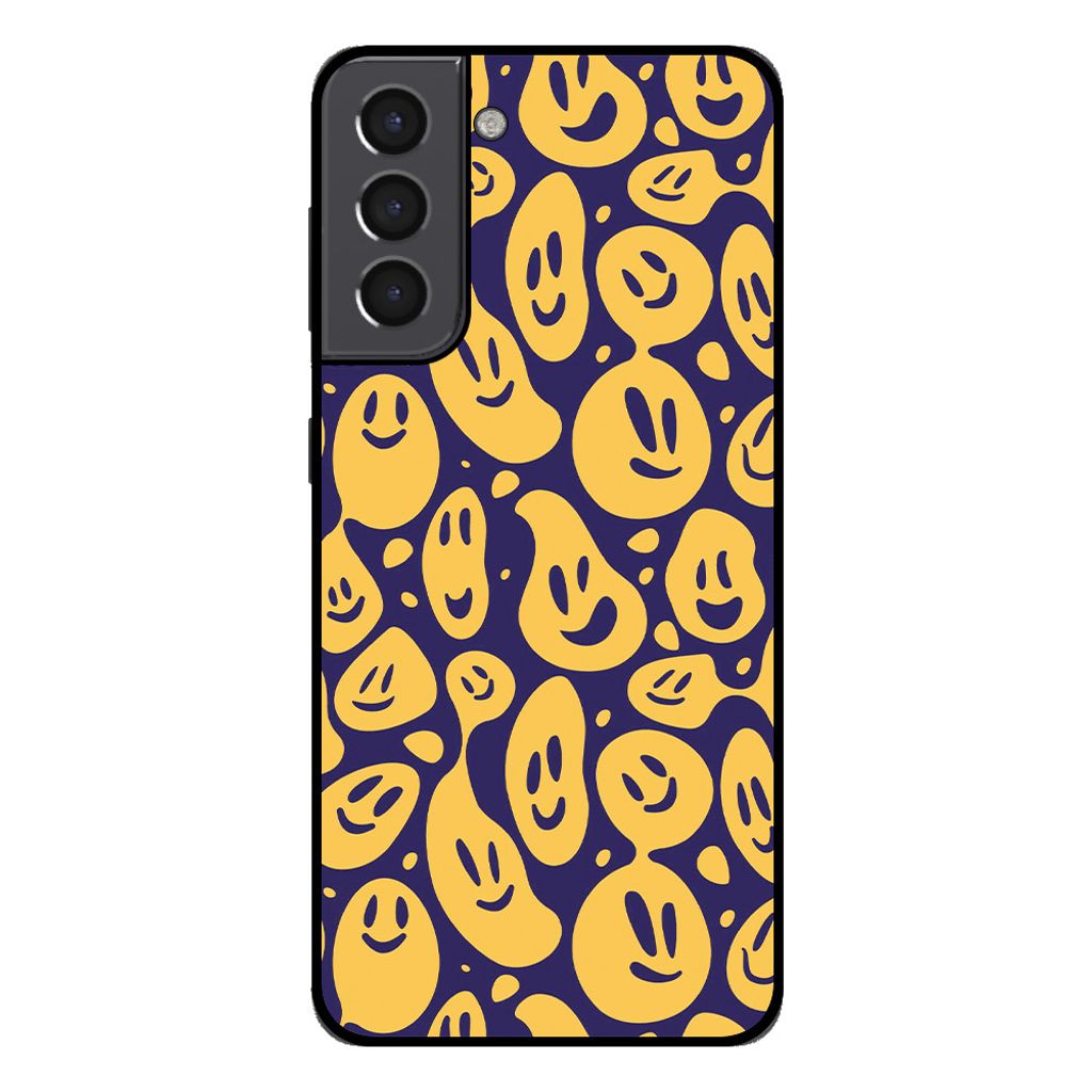 Smartphonica Handytasche für Samsung Galaxy S21 Plus mit Smiley-Druck - TPU zurück Abdeckung Fall Emoji Design - lila gelb