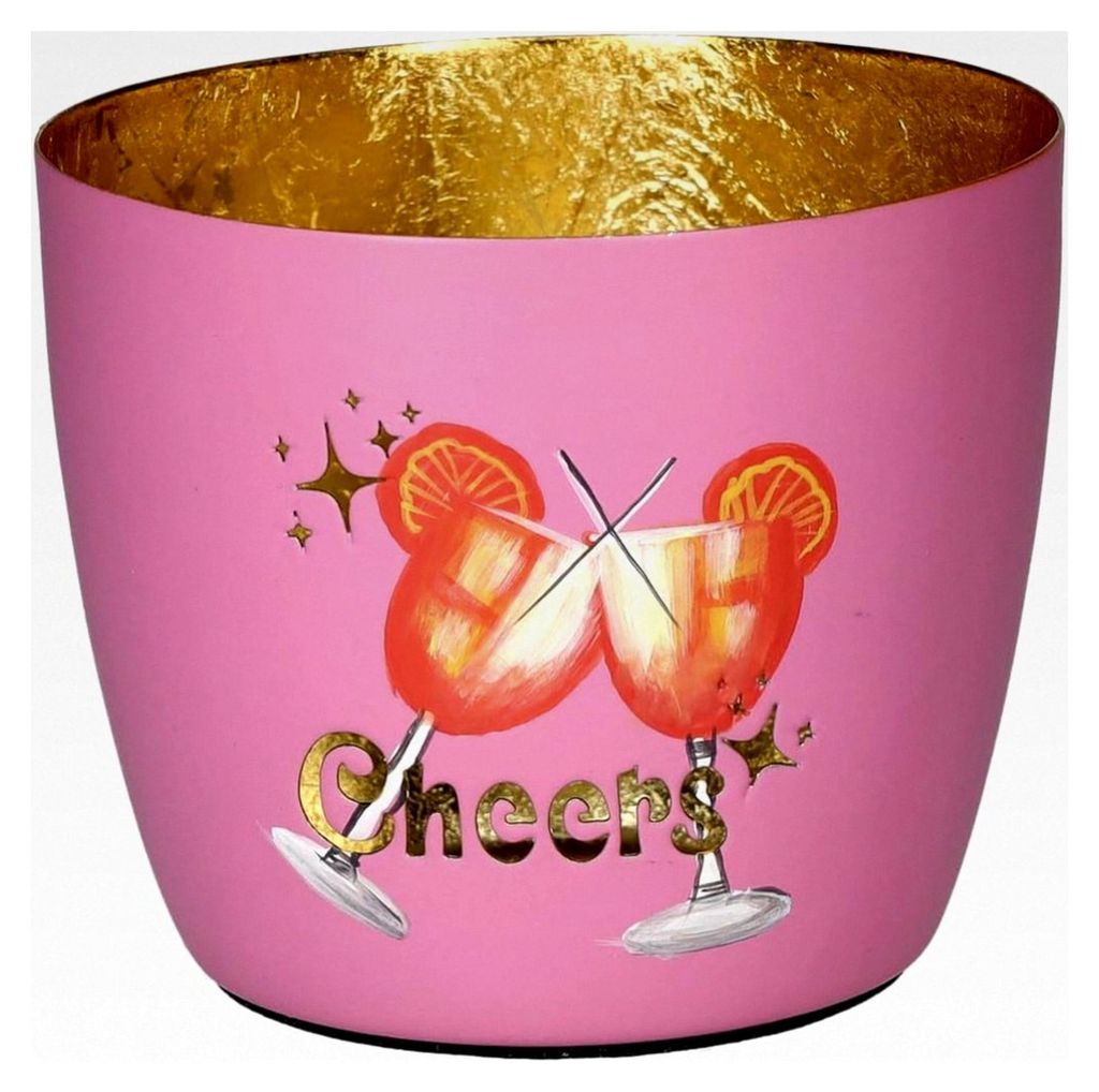 Madras Windlicht M Cheers rosa/Gold 8,5cm
