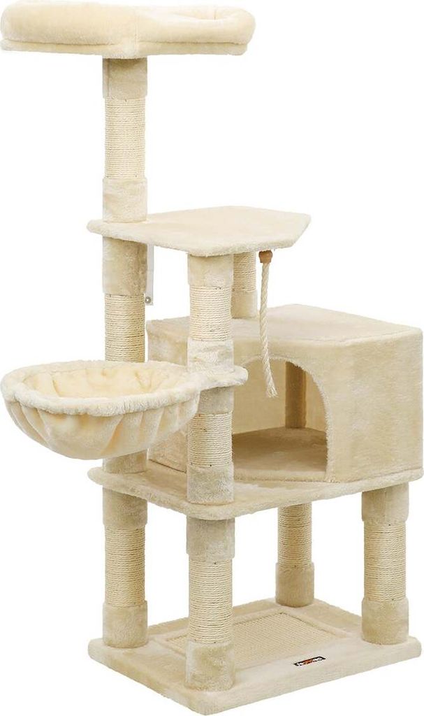 Rootz 138 cm Cat Scratching Post - Scratcher Tree - Feline Tower - Beige - 55cm x 40cm x 138cm