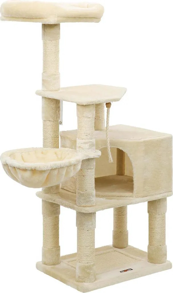 Arbre à chat Rootz 138 cm beige - Tour à griffer multifonctionnelle