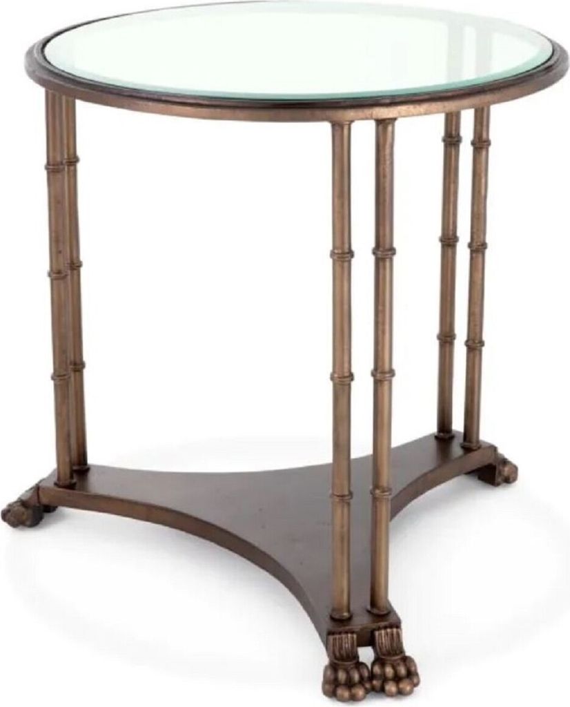 Casa Padrino Luxus Barock Beistelltisch mit Glasplatte Bronze Ø 62 x H. 64 cm