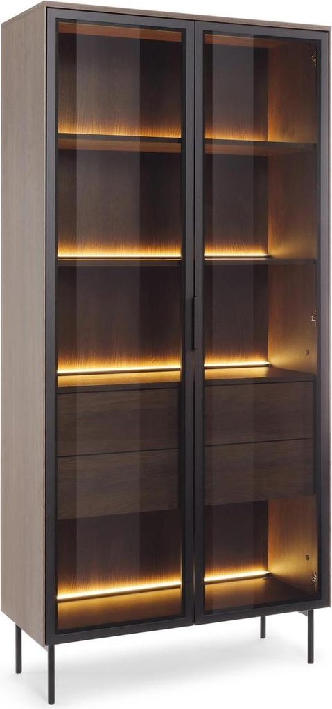 Vitrine LUMI 92 cm Eiche Dunin Riffelglas LED Schwarz Produktbild 