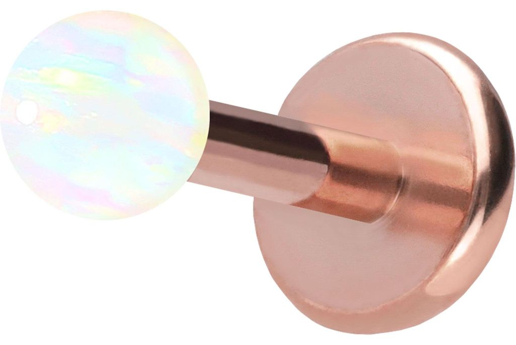Ohrpiercing, Nasenpiercing Titan Labret mit Push Fit SYNTHETISCHER OPAL RoséGold Stablänge: 6mm + Stabstärke: 1mm + Kugelgröße: 2,5mm