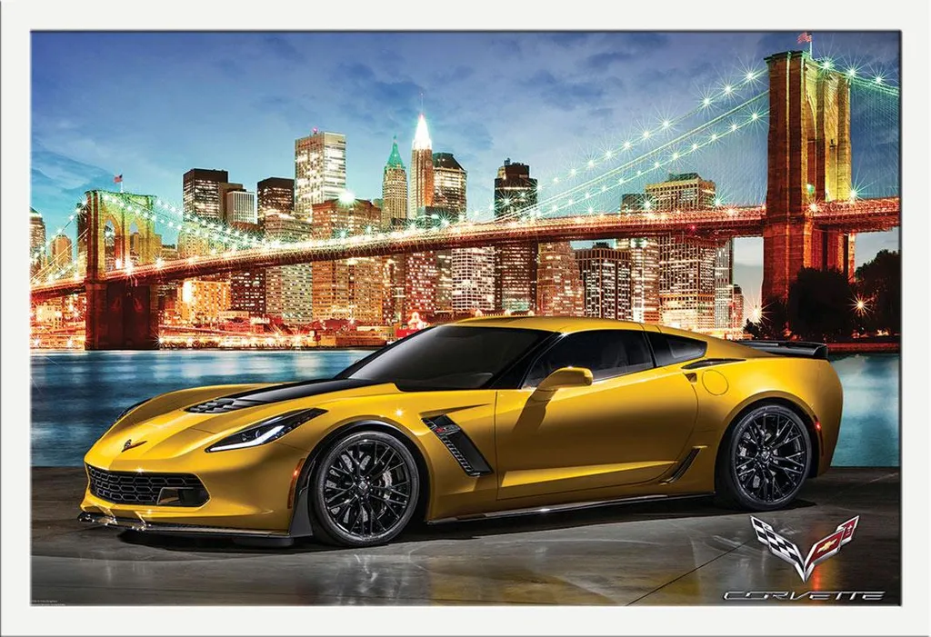 Affiche Corvette Z06 Cadre Shinsuke® Blanc, Vitre Acrylique Incassable