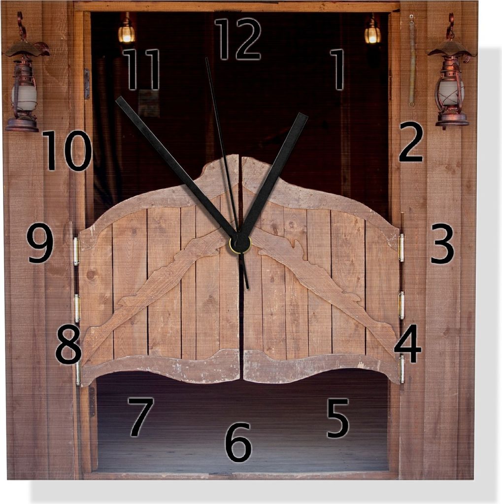 Wallario Design Wanduhr Saloontür aus Aluverbund, Größe 30 x 30 cm