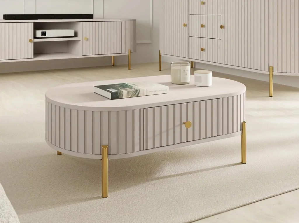 Table basse de salon ronde beige sable TAZEVEL - Mobilier chic et épuré