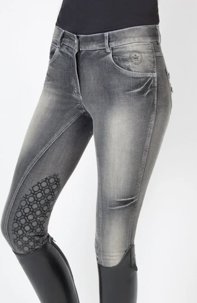 Pantalon d'équitation anti-glisse en jean noir PFIFF Starshine taille 170