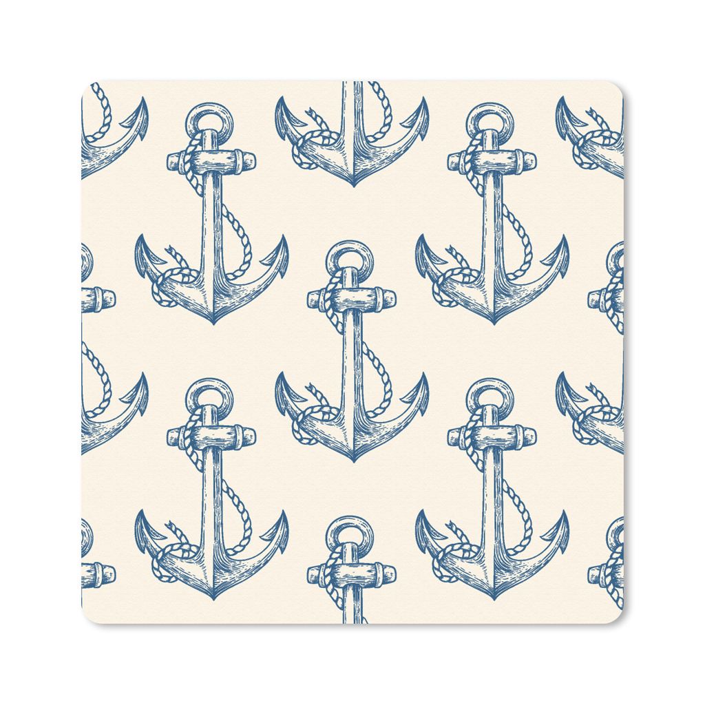 MuchoWow Mauspad Mousepad Vintage - Anker - Strand - Muster 20x20 cm - Mousepads - Maus Mat - Pad - Mausunterlage - Desk Mat - Bureauartikeln