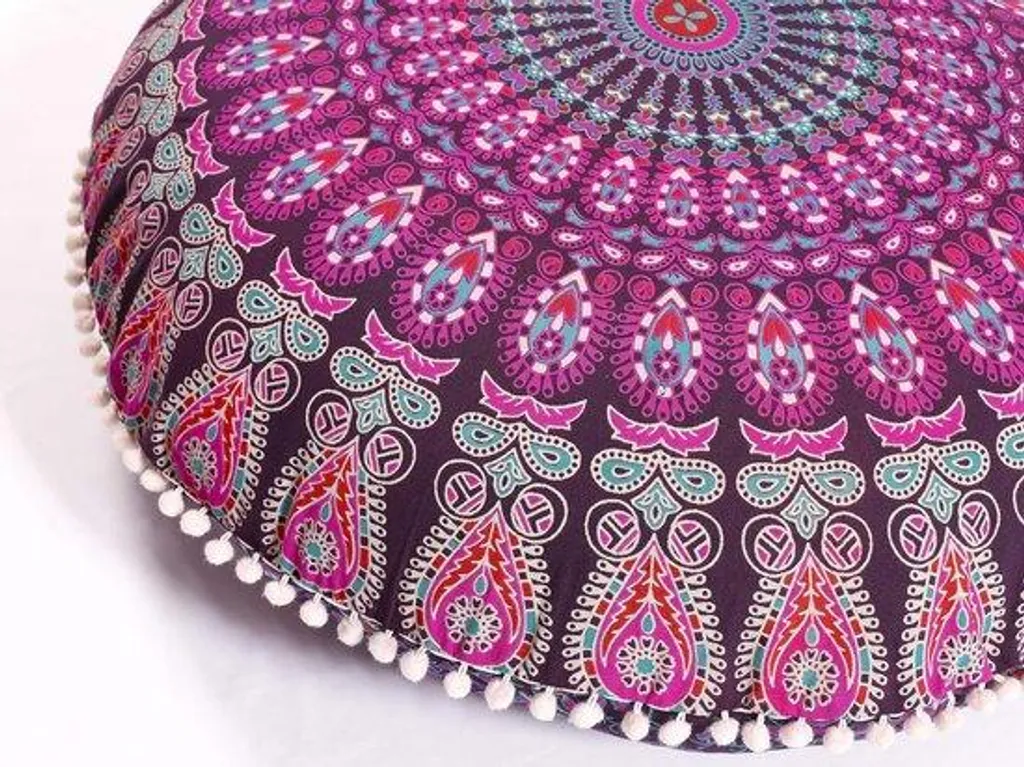 Coussin de yoga mandala violet 81 cm pour méditation et relaxation