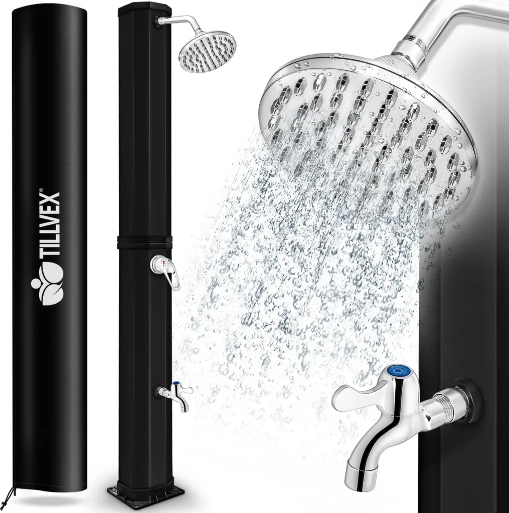 Douche de piscine solaire 35L avec pommeau de pluie et housse tillvex