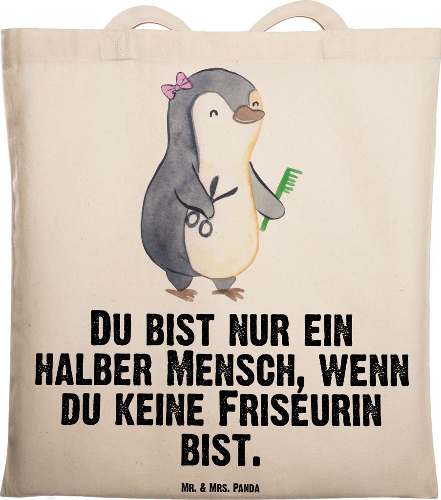 Mr. & Mrs. Panda Shopping Tasche Friseurin Herz - Transparent - Geschenk, Beruf, Friseursalon, Beutel, Stoffbeutel, Laptoptasche, Jutebeutel, Fris...
