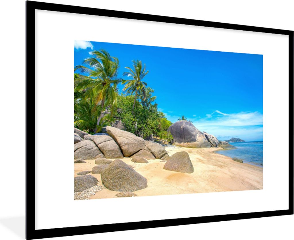 MuchoWow Gerahmtes Poster Strand - Tropen - Meer - Pflanzen 90x60 cm - Poster mit Schwarzem Bilderrahmen Wandposter Rahmen Foto Bilder - Wanddeko...