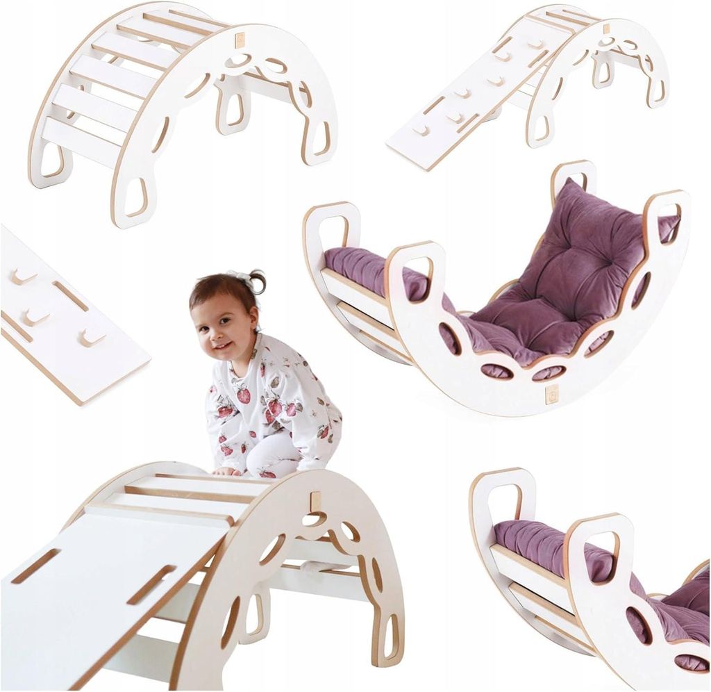 MISIOO Kletterbogen mit Kissen Für Kinder - Baby Wippe Mit Abgerundeten Kanten Für Sicherheit - Weiß MDF - Laminierte Oberfläche - 90x41x50 cm
