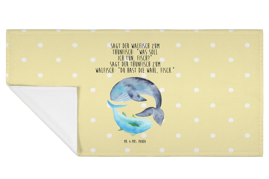 Mr. & Mrs. Panda Handtuch Walfisch Thunfisch - Gelb Pastell - Geschenk, Spruch Des Tages, 50x100, Händehandtuch, gesichtstuch, Witz, Tunfisch, Wal...