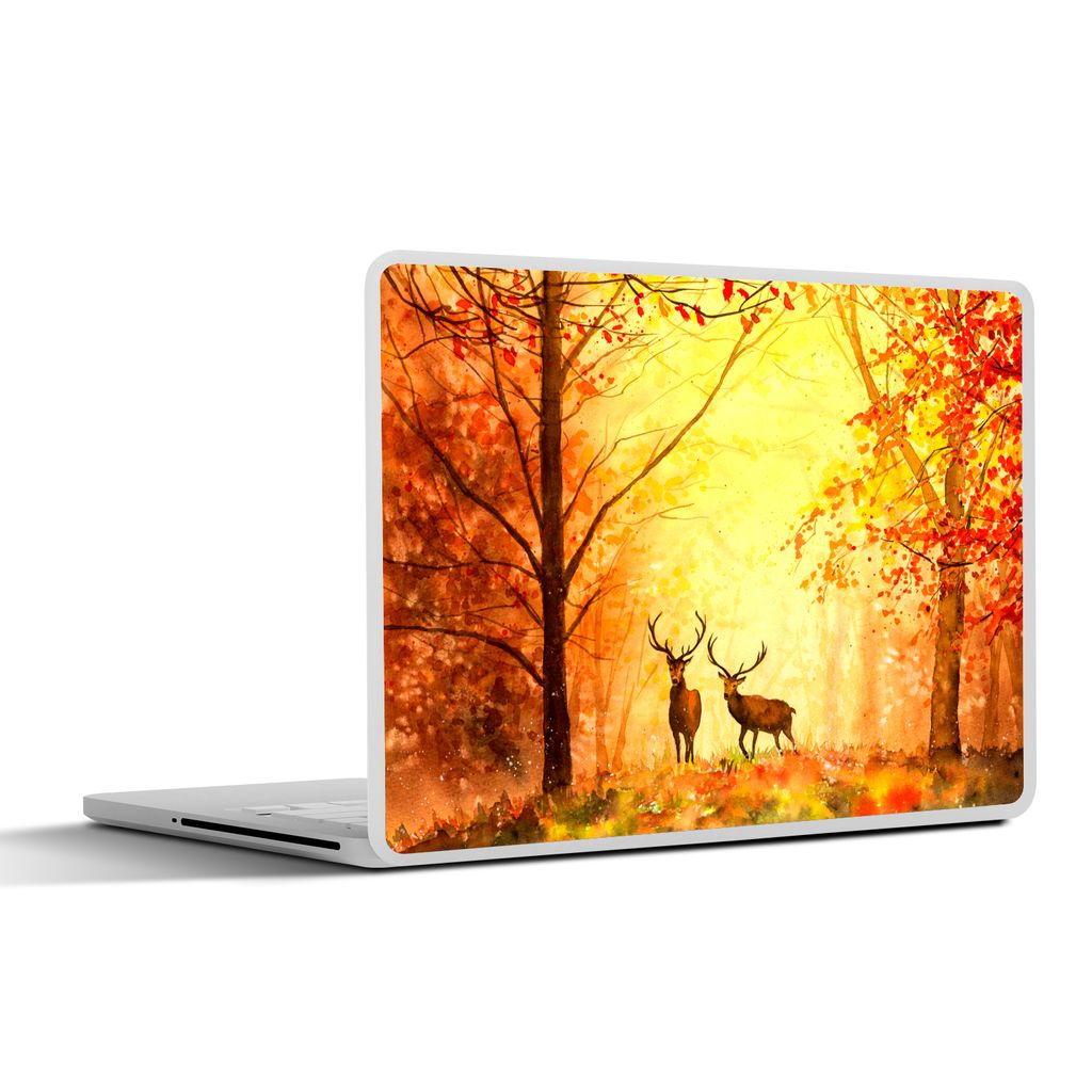 MuchoWow Laptop Aufkleber Sticker Cover Natur - Ölfarbe - Hirsche - Tiere - Herbst - Orange 30x22 cm - Laptop-Sticker