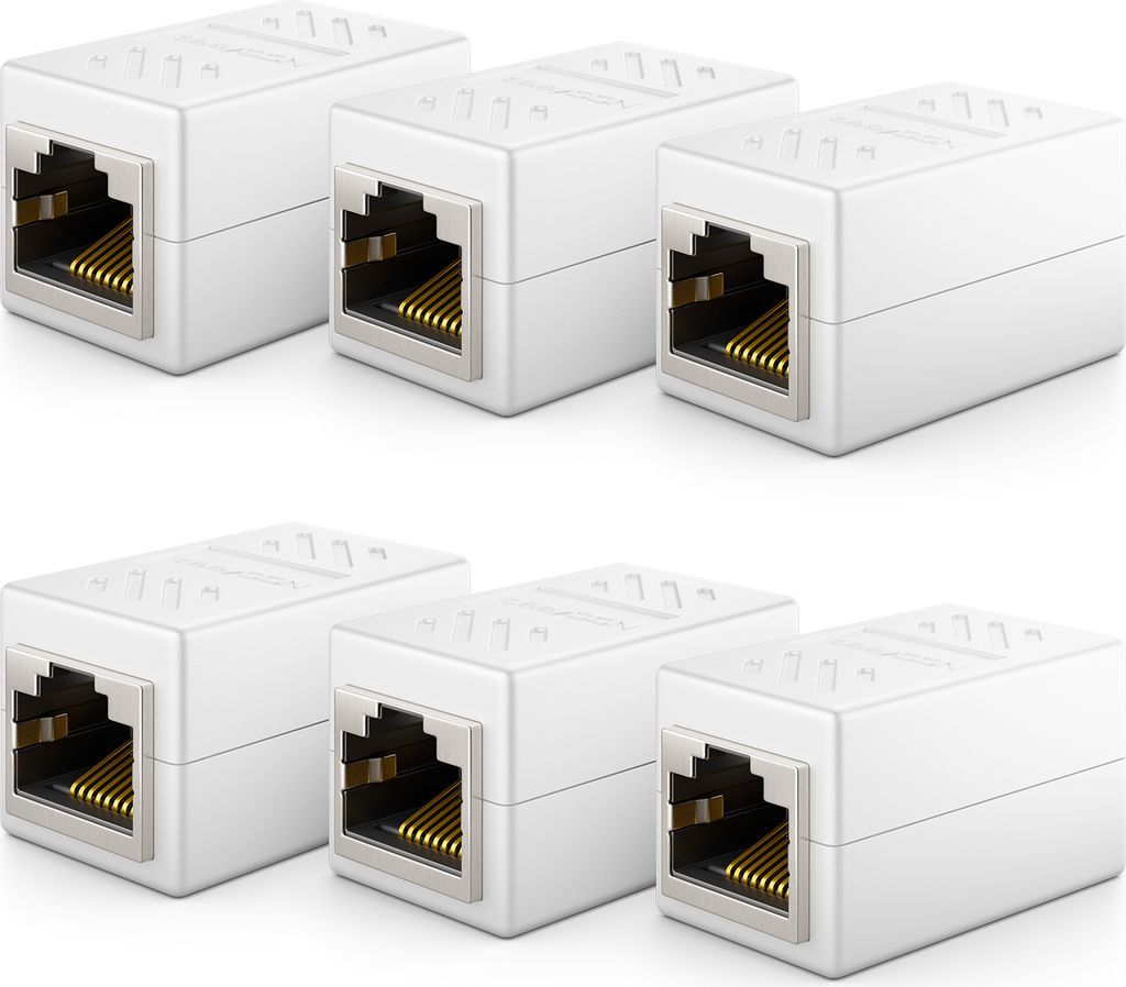 deleyCON 6 Stück RJ45 Kupplung (1000 Mbit) Gigabit LAN Kabel Verlängerung Netzwerkkabel Ethernet Adapter Verbinder Kompatibel zu Cat8, Cat7, Cat6...