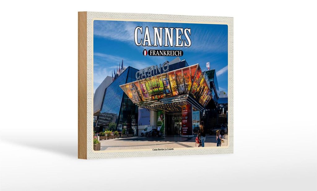 Holzschild Reise 18x12 cm Cannes Frankreich Casino Barrière Dekoration