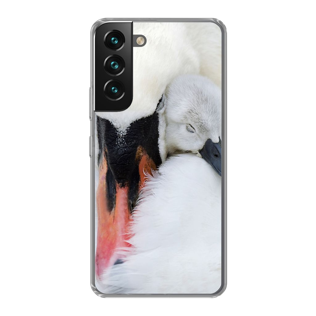 MuchoWow Handyhülle Schutzhülle Hülle für Samsung Galaxy S22 Plus Nahaufnahme eines Schwans mit Jungen Silikon Softcase Handy Hülle - Schutz...