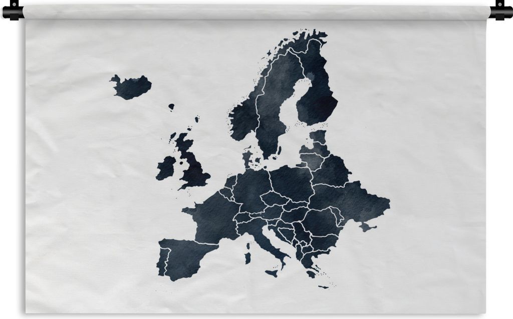 MuchoWow Wandteppich Wandbehang Karte von Europa - Aquarell - Blau 120x80 cm Tapisserie Dekoration Wandtuch - Wanddekorationen - Wandtücher