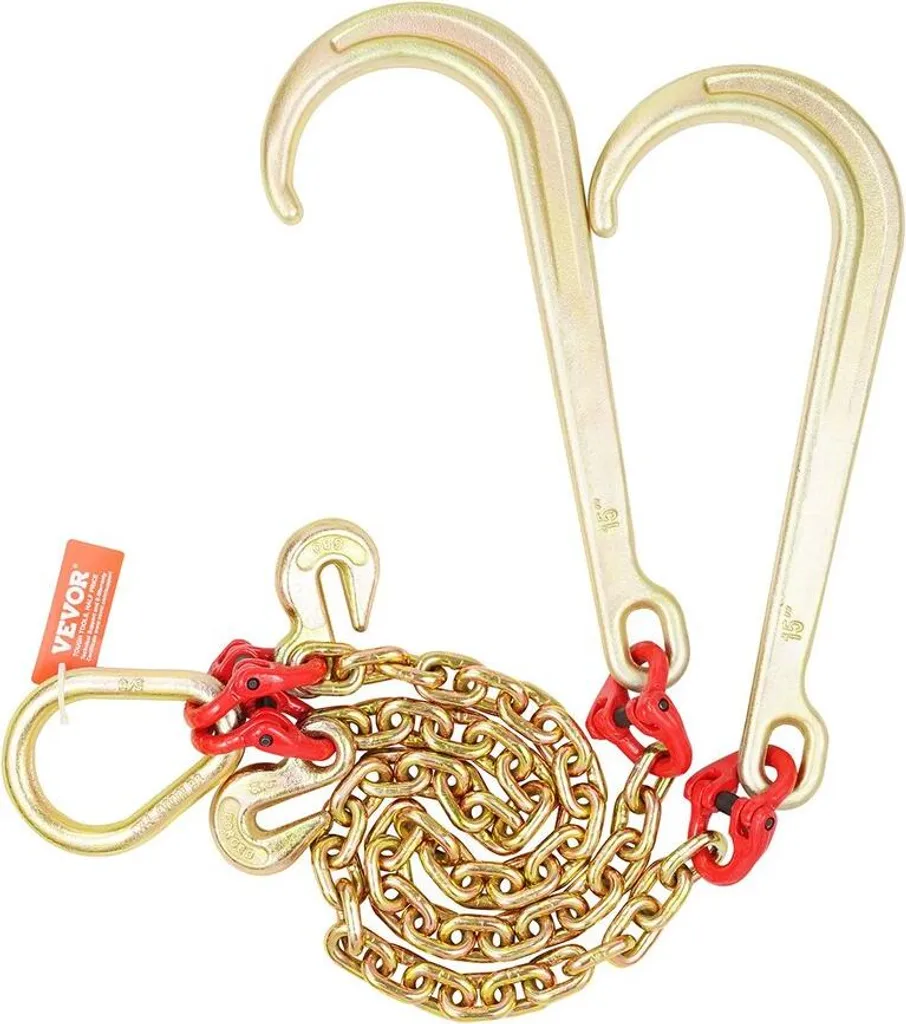 Catena di traino G80 da 5/16" x 2' con gancio a V e gancio di sollevamento per carro attrezzi da 10800 libbre
