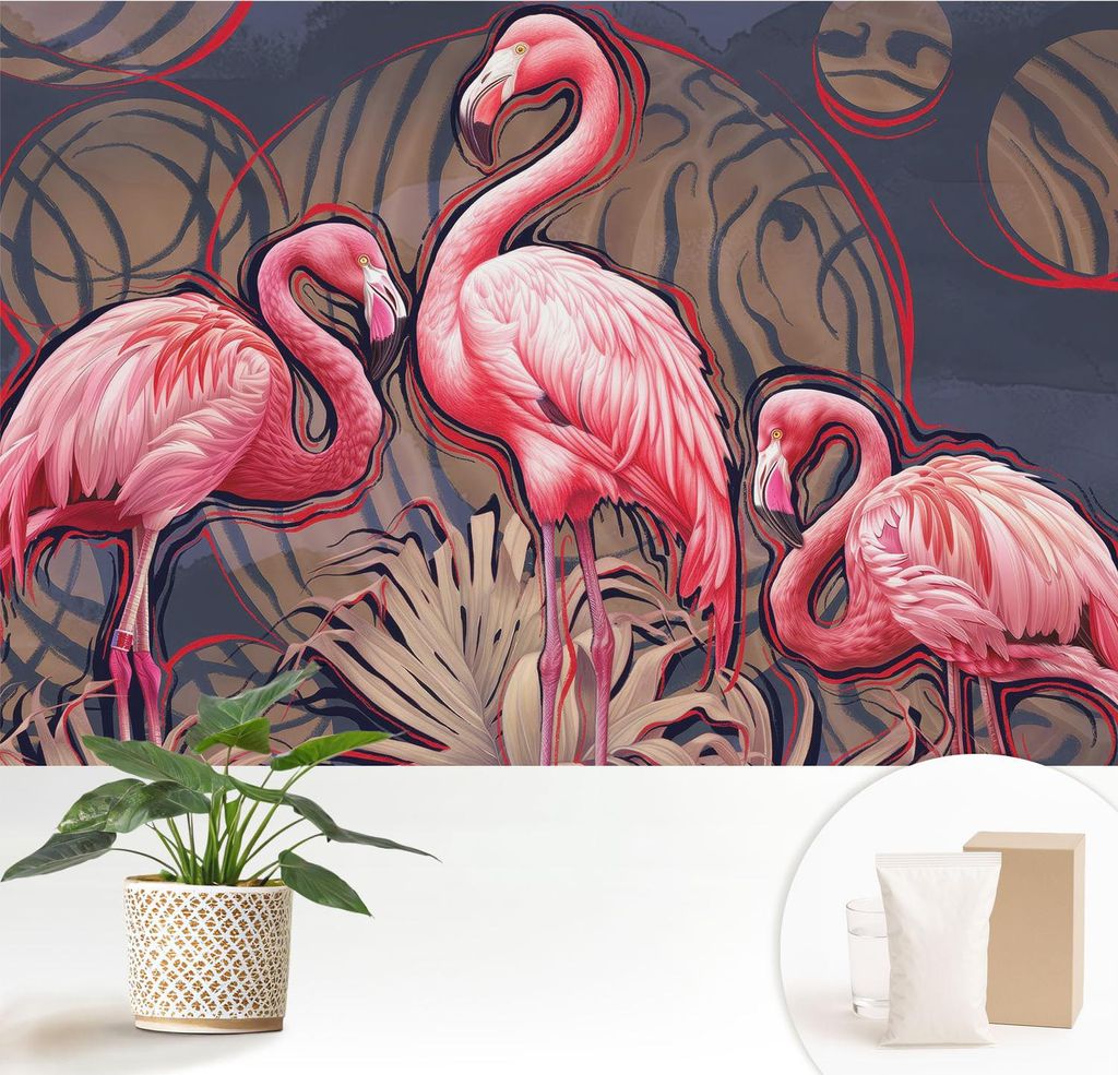Fototapete - 152x104 cm - Tapete - Wandtapete - Wandbilder - Dekofolie - Tapete Folie - Wand - Dekoration - Wohnzimmer - Rosa Flamingos