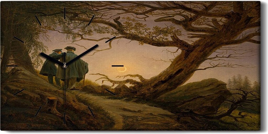 Wanduhr Bürouhr Leinwand Bild 60x30 Malerei Wald Bäume Felsen Sonne Natur Kunst - schwarze Hände