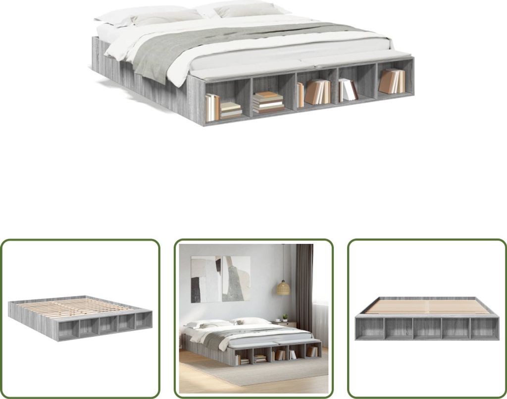The Living Store Bettgestell Grau Sonoma 200x200 cm Holzwerkstoff