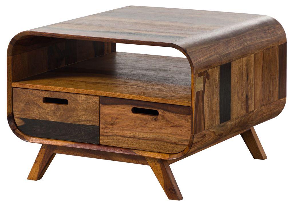 MASSIVMOEBEL24 Couchtisch Sheesham 70x70x50 dunkelbraun lackiert MAILAND #232