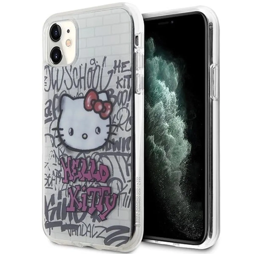 Custodia Hello Kitty iPhone 11 XR Bianco IML Graffiti Kitty On Bricks