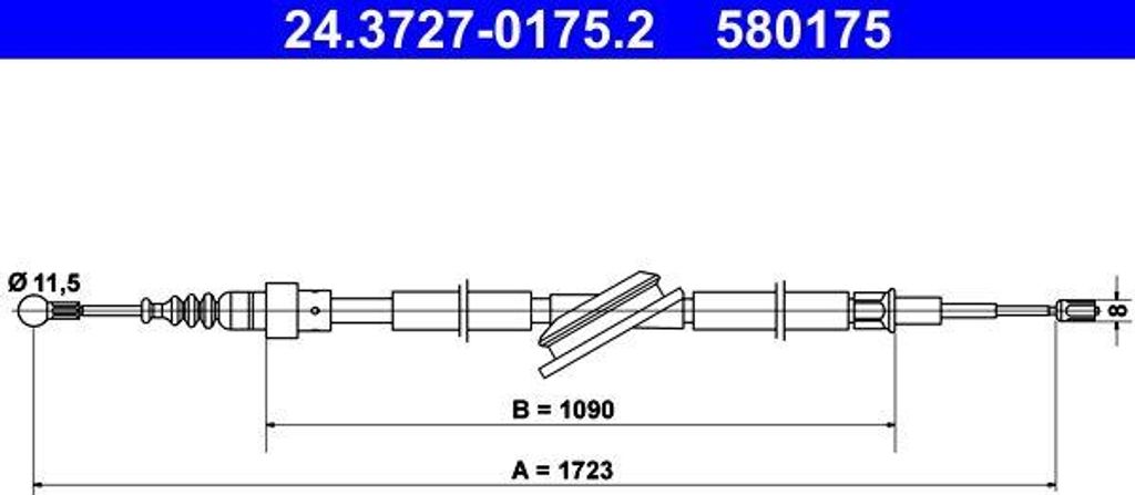 ATE 24.3727-0175.2 Seilzug, Handbremse OE 1J0609721R kompatibel mit A3 8L, Octavia, Bora, Golf IV