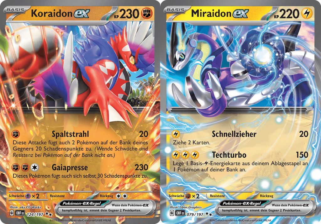 Koraidon ex & Miraidon ex Doppelstern SET Karmesin & Purpur Obsidianflammen 79;124/197 Sammelkarten Pokemon Einzelkarten
