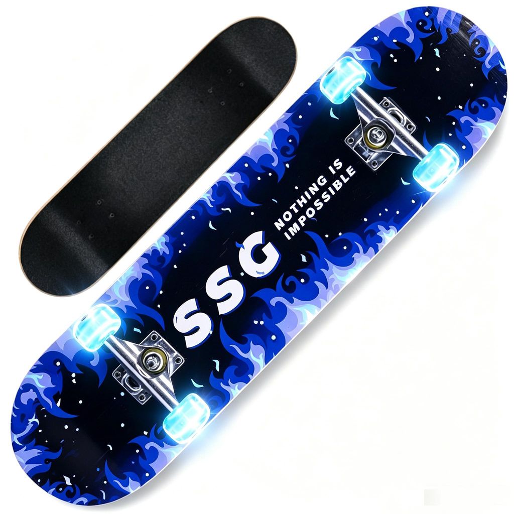 Skateboard mit Leuchtende max. Belastung 150 kg Ahorn für Anfänger 79x20cm