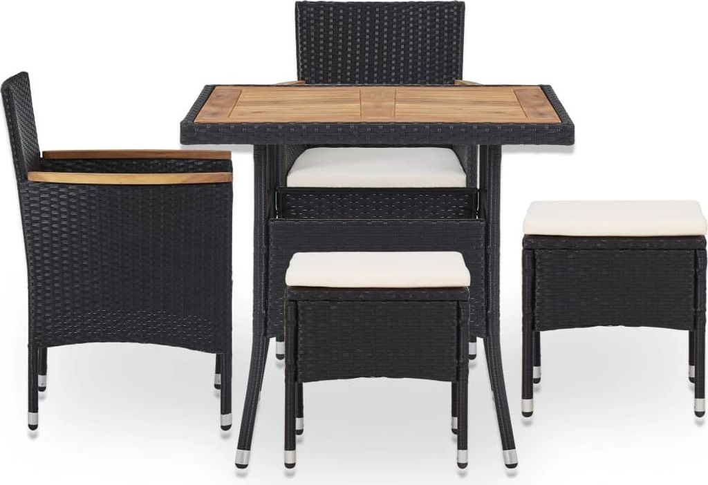 vidaXL 5-tlg. Garten-Essgruppe Schwarz Poly Rattan Akazie Massivholz