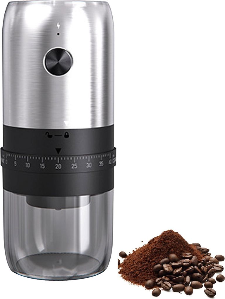 Elektrische Kaffeemühle mit 40 einstellbaren Einstellungen, tragbar und wiederaufladbar für Reisen und Zuhause