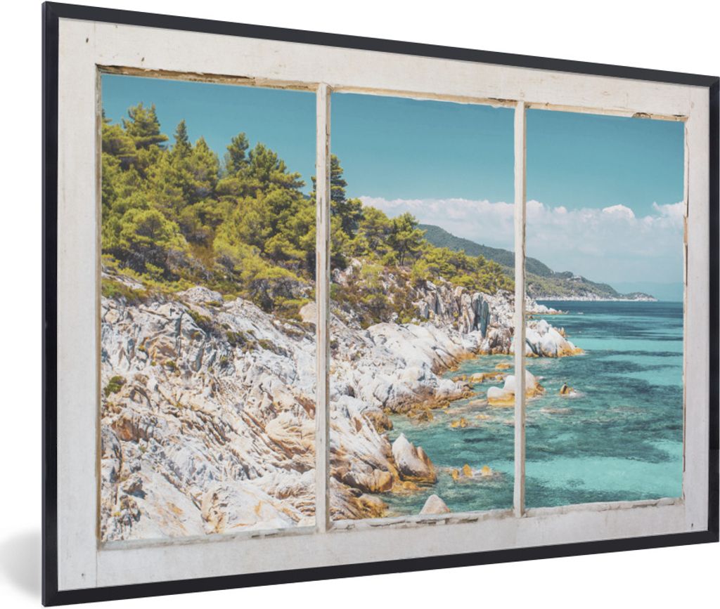 MuchoWow Gerahmtes Poster Aussicht - Meer - Strand 60x40 cm - Poster mit Schwarzem Bilderrahmen Wandposter Rahmen Foto Bilder - Printing - Wandde...
