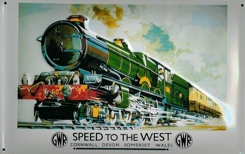 Blechschild Nostalgieschild Speed to the West Cornwall Devon Eisenbahn