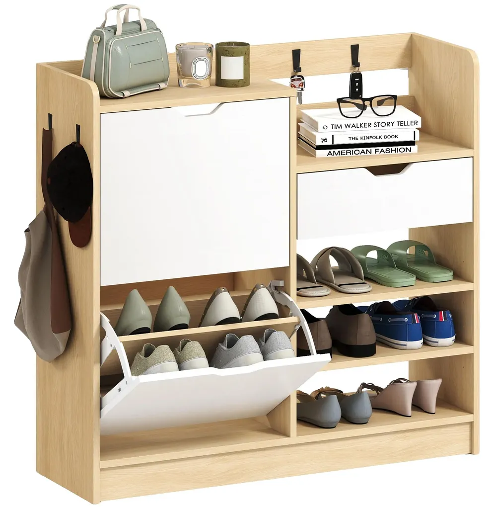 Étagère à chaussures minimaliste 14 paires, bois durable et montage facile