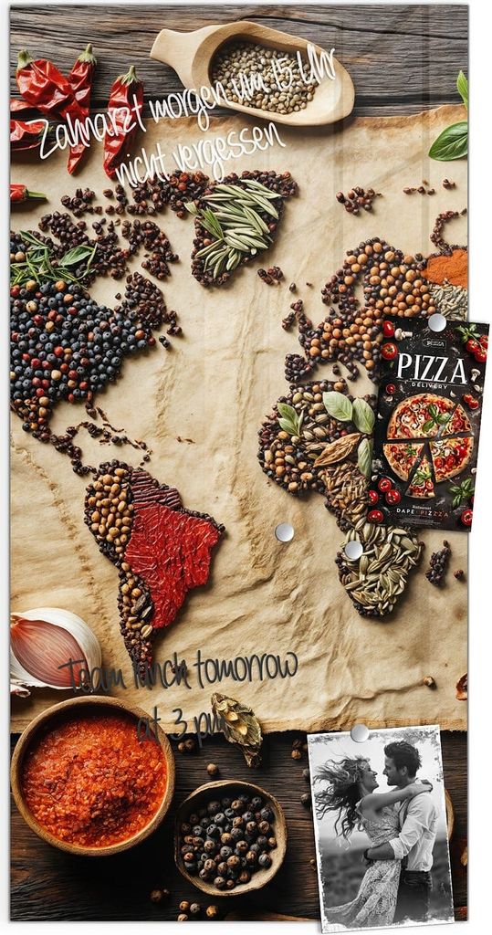 Magnettafel 50x100cm Pinnwand Whiteboard beschreibbar - Weltkarte Vintage