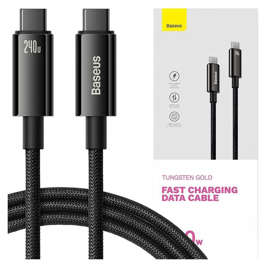 Câble USB-C Baseus Tungsten Gold 480Mbps/240W 1m Noir Image du produit 