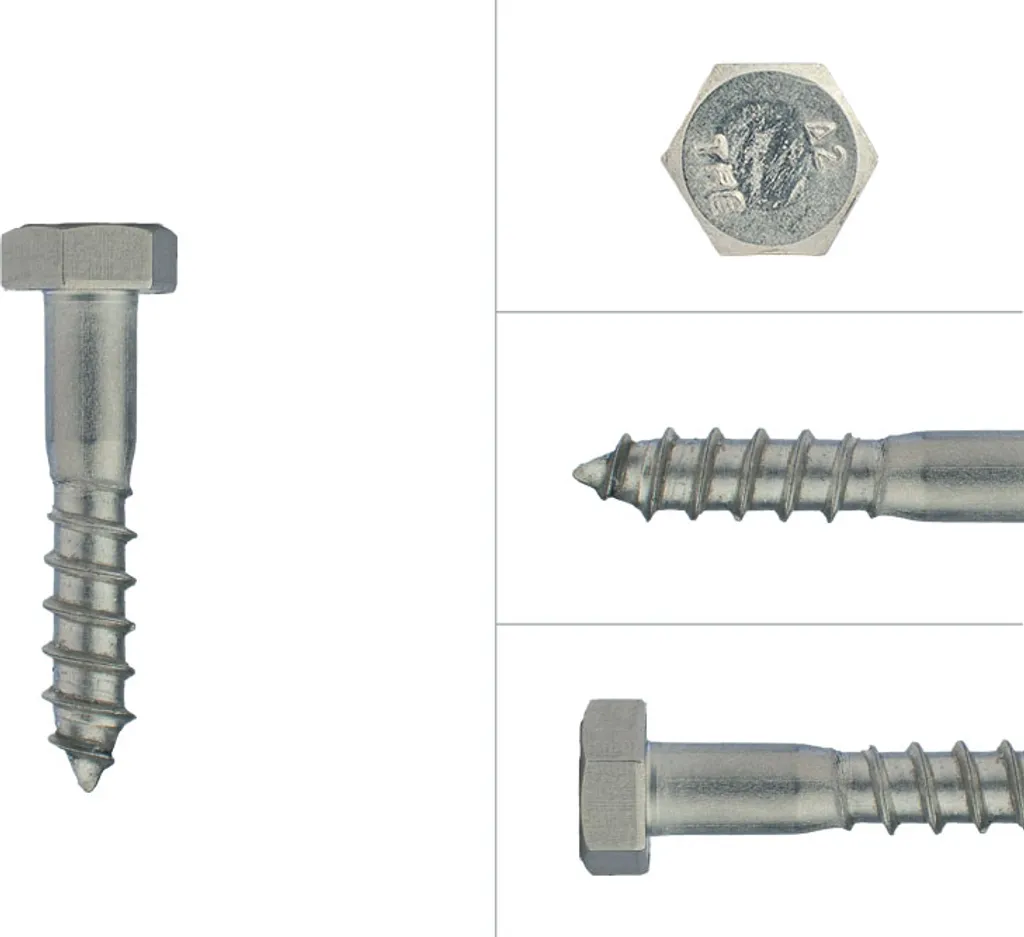Tirefond hexagonal M10 x 40 mm inox pour fixation de charpente - 100 pcs